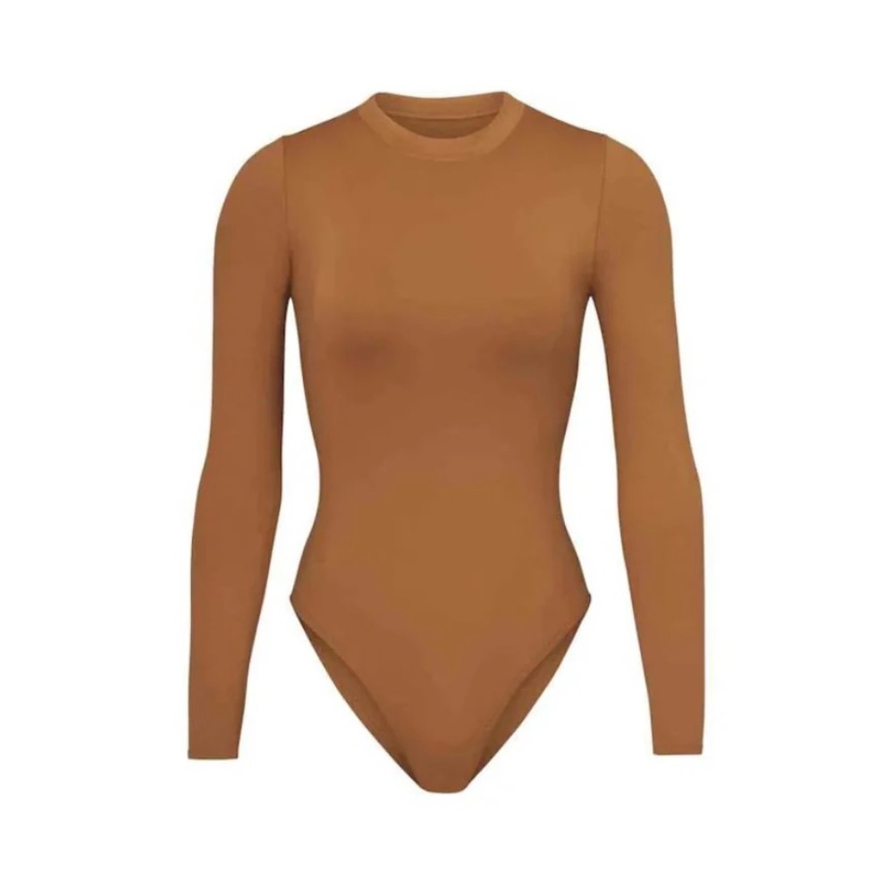 NWT SKIMS SWIM LONG SLEEVE ONE PIECE BACK ZIPPER - ALMOND
